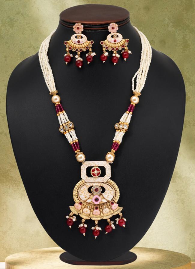   Festival Wear  Maroon Color Matte Gold Meenakari Necklace Set